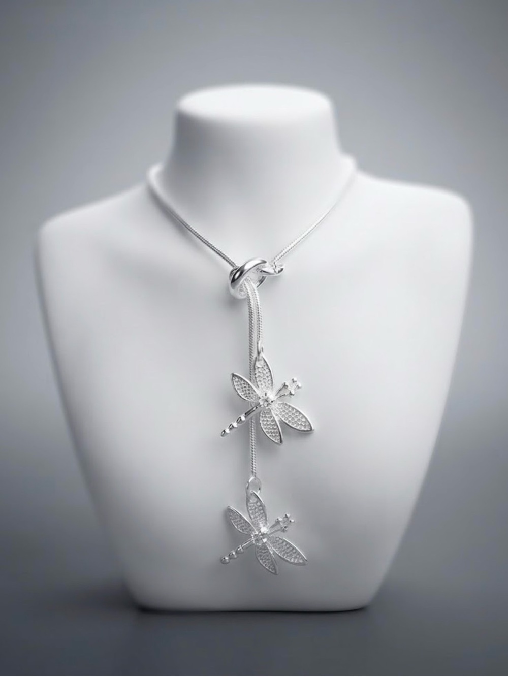 Sterling Silver Dragonfly Lariat Necklace - Women Jewelry